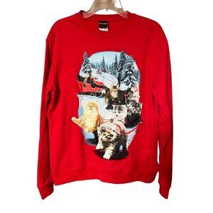 Fifth Sun Cat Crewneck Sweatshirt  Jingle Bells Winter Christmas Holiday Graphic